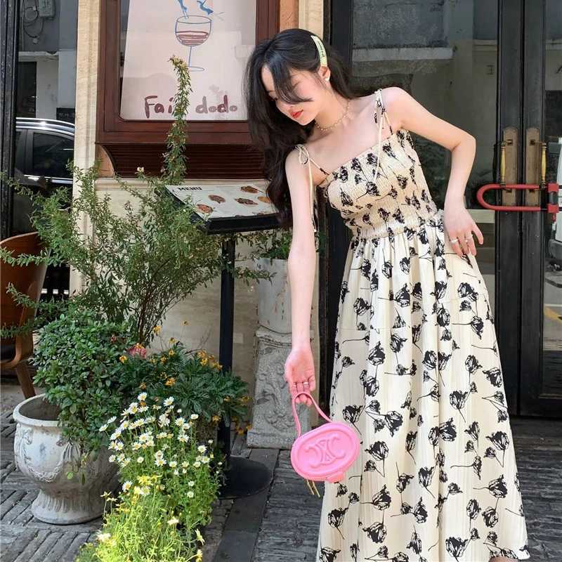 Sleeveless Dress Women Floral Printed Summer Holiday Loose Gentle Temper All-match Fashion Fairycore Daily Leisure Maxi Vestidos X260306