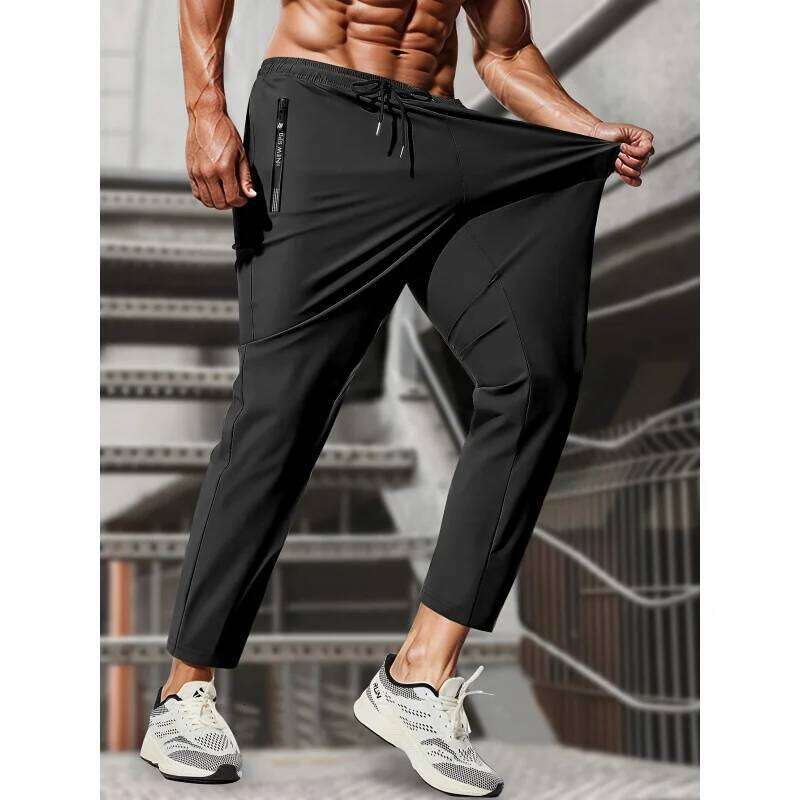 Sweatpants Man Fishing Men's High Stretch Ice Silk Jogging With Zipper Pockets Breathable Elastic Sports Pants Mens Gift