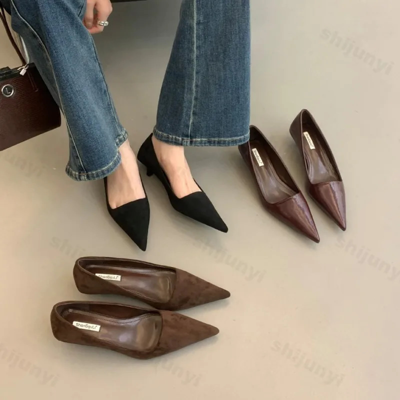 Elegant Pointed Head Shallow Mputh Casual Single Shoes for Womens Autumn Comfortable Fashion Versatile Thin Heel Pumps 260303