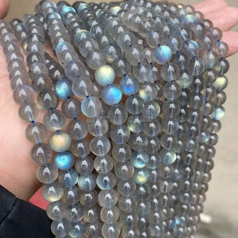 Top Quality Natural Gray Labradorite Stone Beads Round Loose Spacer Gem Beads for Jewelry Making Moonstone Diy Bracelet Necklace 260302