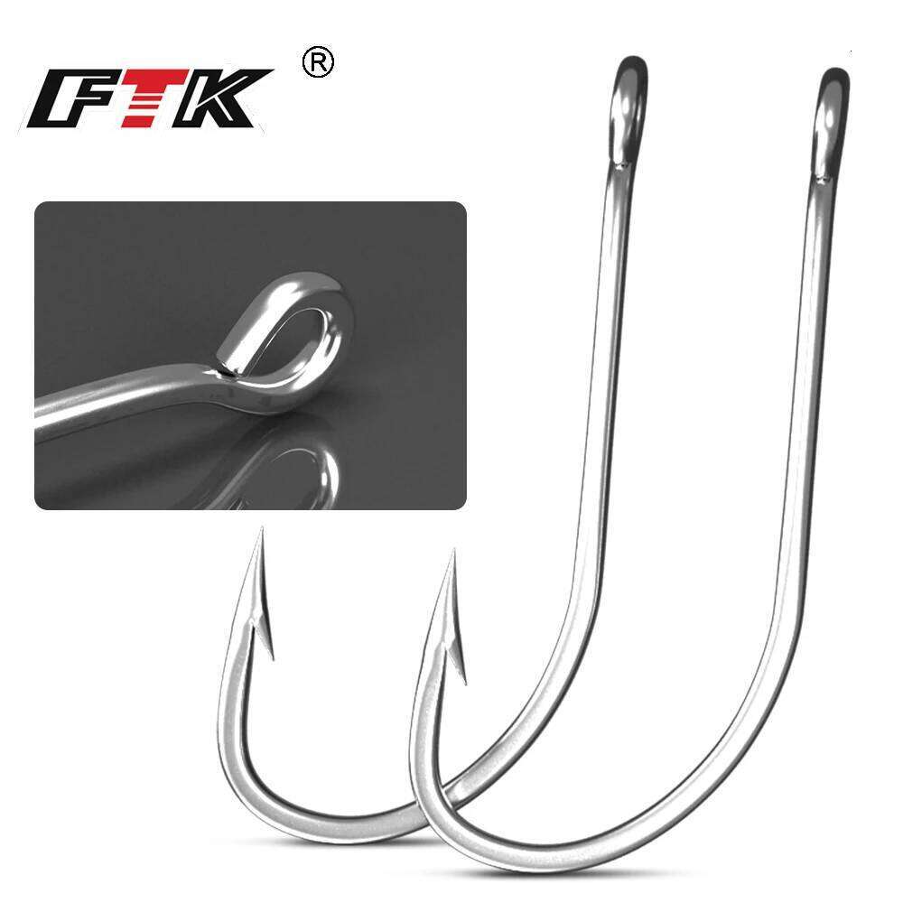 FTK 25-50Pcs Carbon Steel Hook With Eye Long Shank Barbed Sharp Fishhook for Saltwater Carp Fishing Accessories 401SS Y260305
