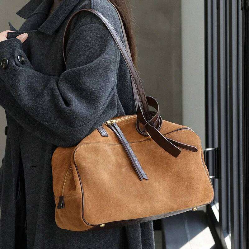 Autumn Winter Women S Cow Genuine Leather Tote Bag Suede Commuting Cowhide Handbags Large Capacity Luxury Velvet Bags TIANOUDAISHU