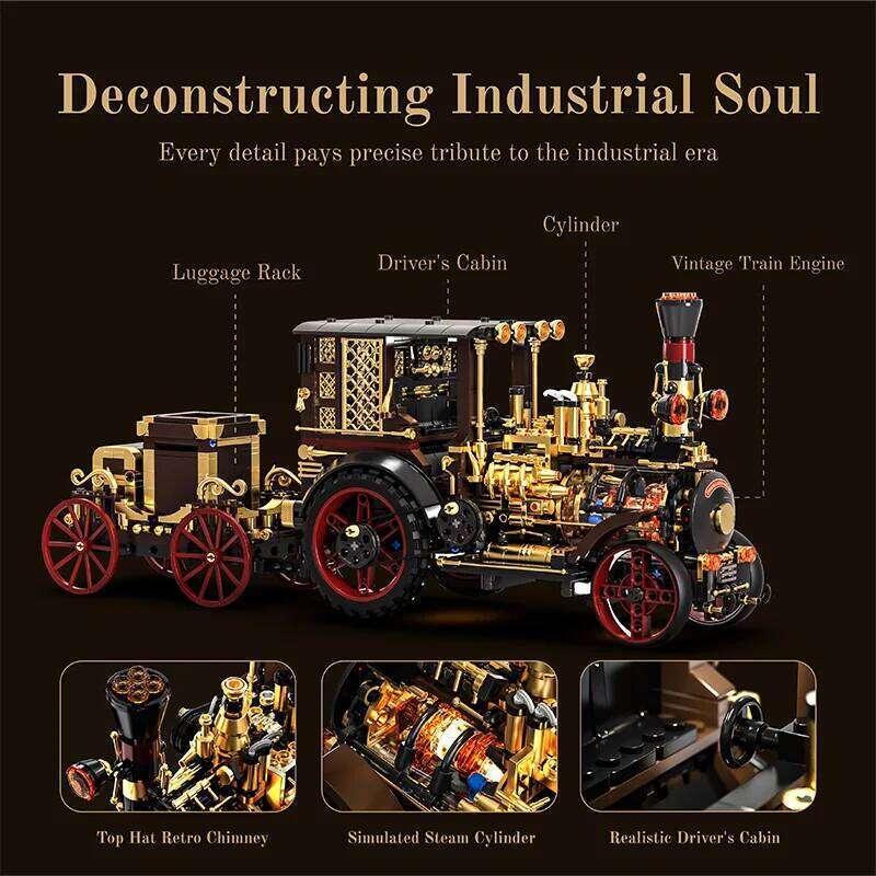 New Arrival MOC Retro Mechanical Steam Car 3D Construction Educational Building Blocks Set Toys Adults Kids Holiday Gifts Z260305