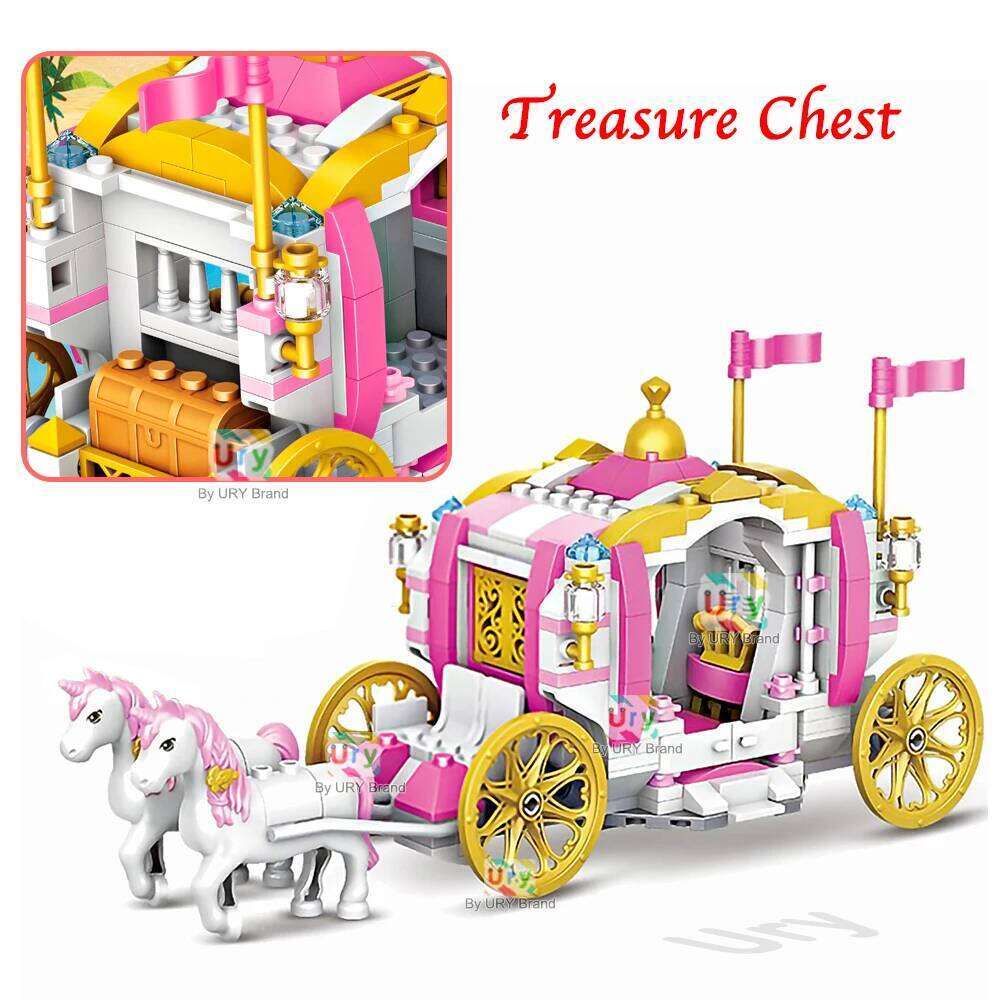 Girls Friends Luxury Royal Princess Horse Rose Carriage Building Blocks Set DIY Assembly Toys for Kids Creative Birthday Gifts Z260305