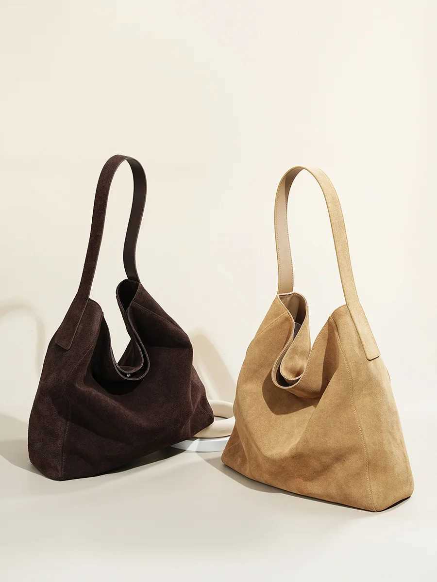 New suede velvet underarm tote bag for autumn and winter Simple large capacity first layer frosted cowhide handbag shoulder bag H260306