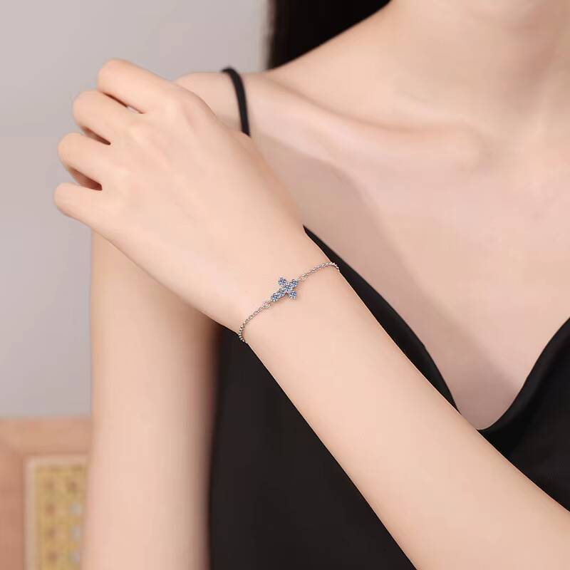Wholesale 06CT VVS1 GRA Moissanite Hand Chain Jewelry Fashion 925 Sterling Silver Cross Chain Link Bracelets for Women
