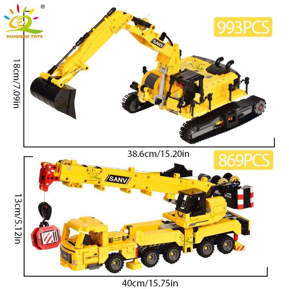 HUIQIBAO MOC Engineering Excavator Crane Truck Building Blocks Vehicle Car Bricks City Construction Toys For Children Boys Z260306
