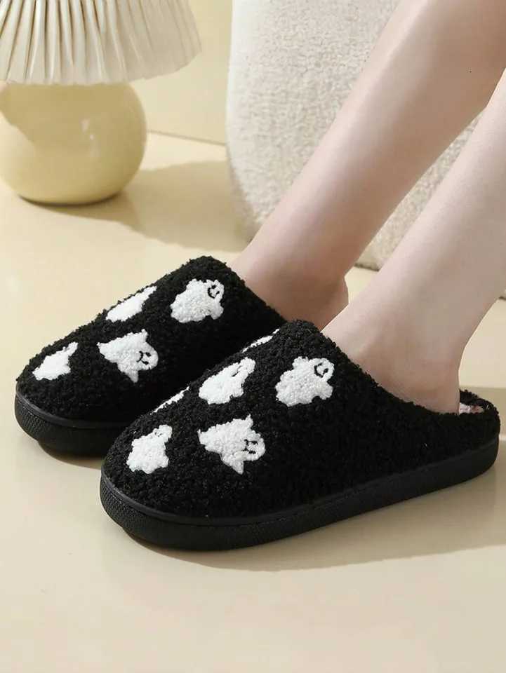 Halloween ghost-patterned warm indoor couple cotton slippers for men and women S260305