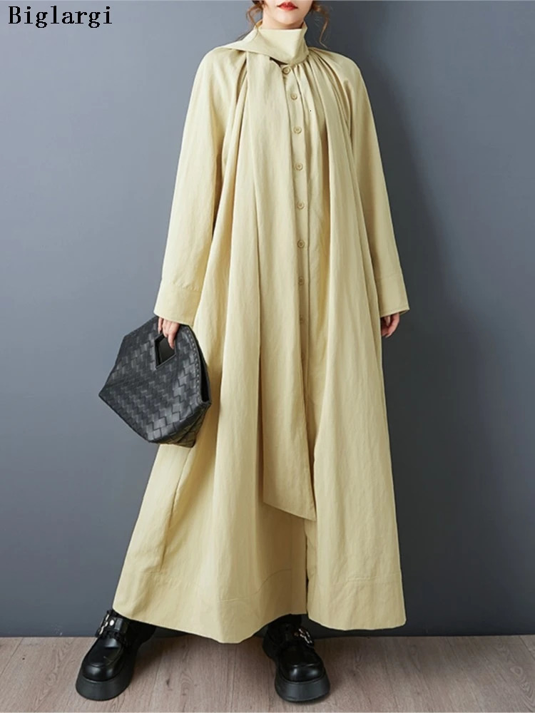 Oversized Spring Autumn Long Trench Coat Dres Irregular Fashion Ladies Windbreak Loose Woman Coats 260228