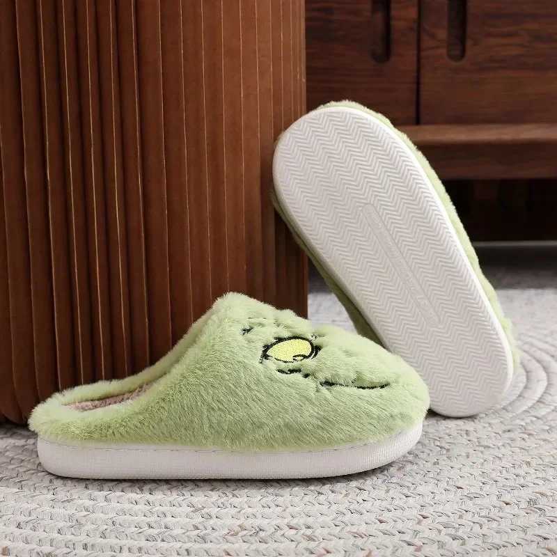 Christmas Plush Slippers Women Winter Warm Cute Home Green Haired Monster Slippers Funny Non Slip Cotten Shoes New Year Gift S260305