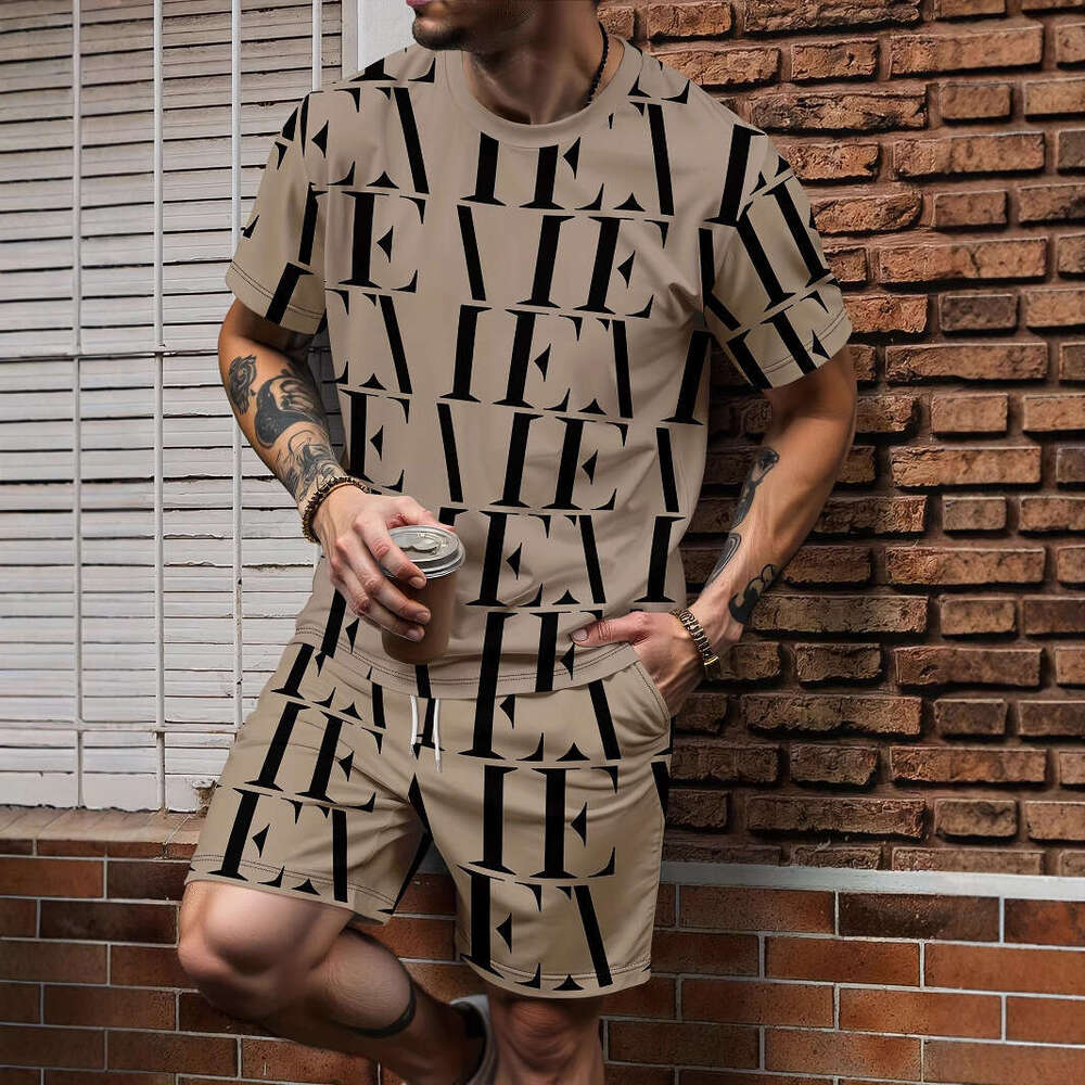 2025 Summer New Men's Casual Fashion Sports Trend Round Neck Lightweight Comfortable Short Sleeve Long Pants Set