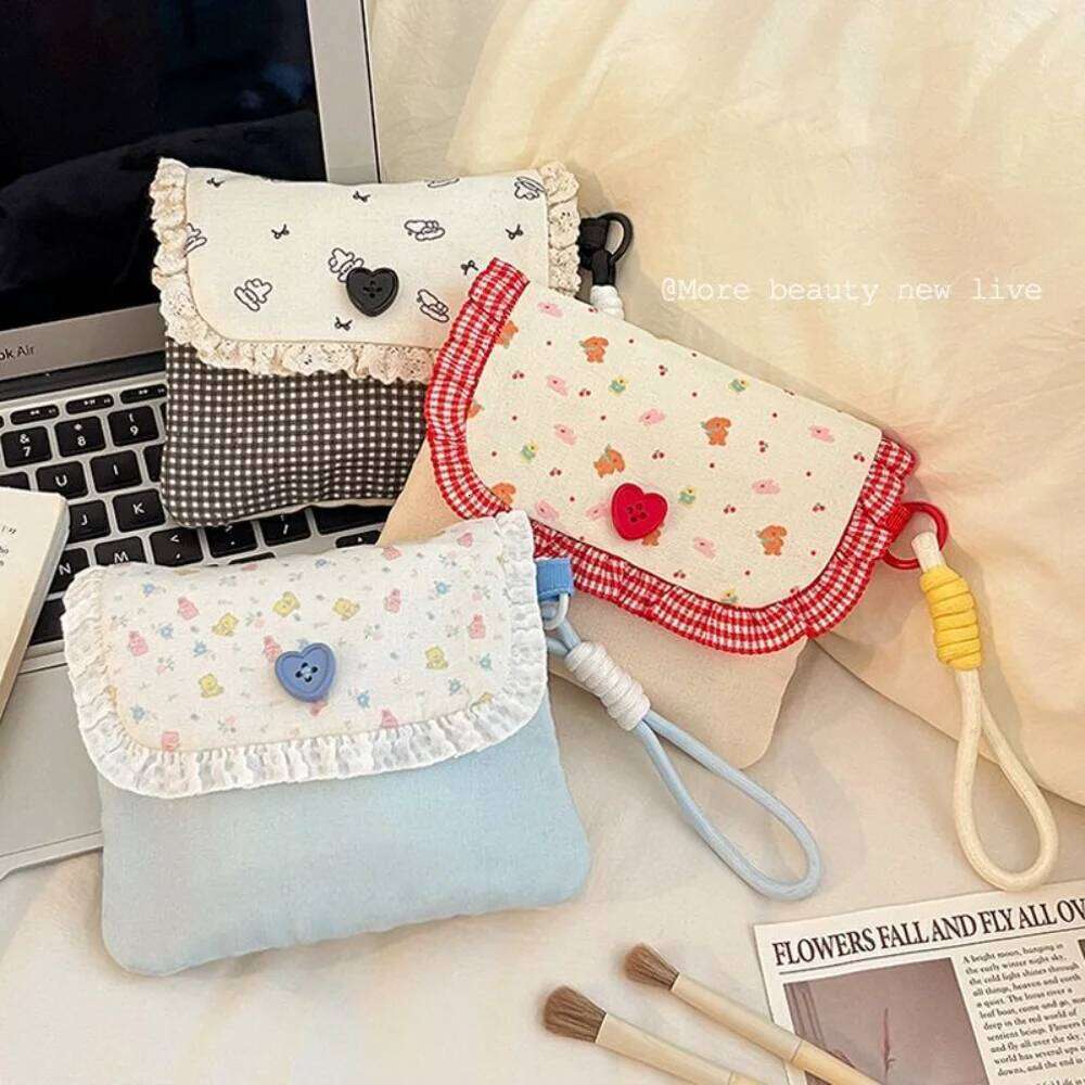 Canvas Coin Purse Compact Cosmetics Pouch Double-Layer Organizer Portable Sanitary Napkin Bag Gifts For Women Work C260304