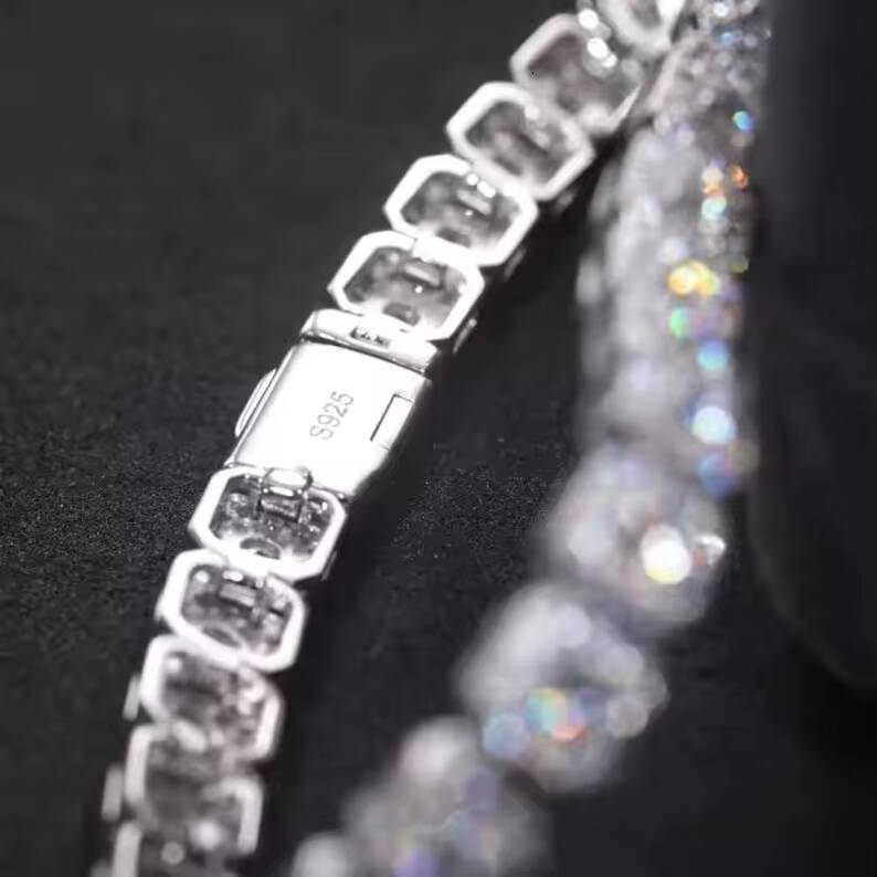 5mm Cluster Moissanite Tennis Chain Bracelet VVS1 Moissanite Diamond Rapper Hip Hop Tennis Chain Bracelet 925 Sterling Silver