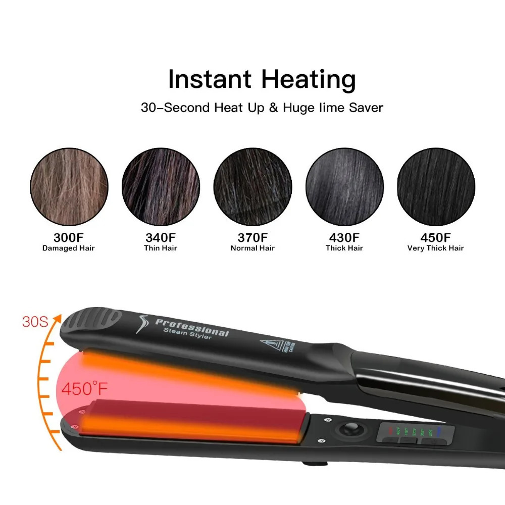 Steam Hair Straightener Professional Ceramic Vapor Flat Iron 450 Fast Heat Argan Oil Treatment Hair Care Tools 260305