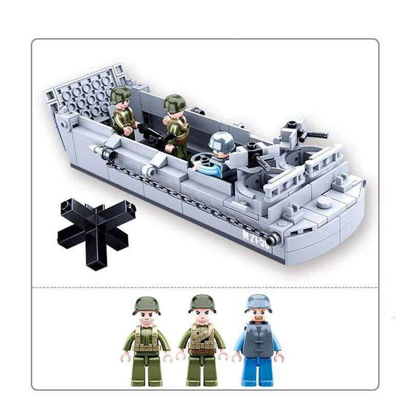 SLUBAN WW II US Military Higgins Landing Craft Warship Building Blocks Navy Weapon Boat World War 2 Moc Bricks Classic Model Toy Z260306