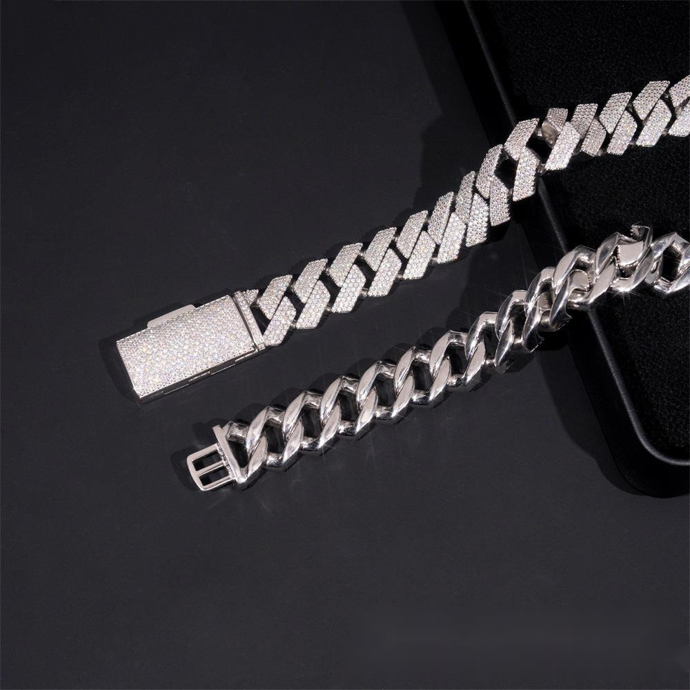 High-quality luxury jewelry 18mm - 4-row VVS moissanite Cuban necklace 925 silver mens bestseller