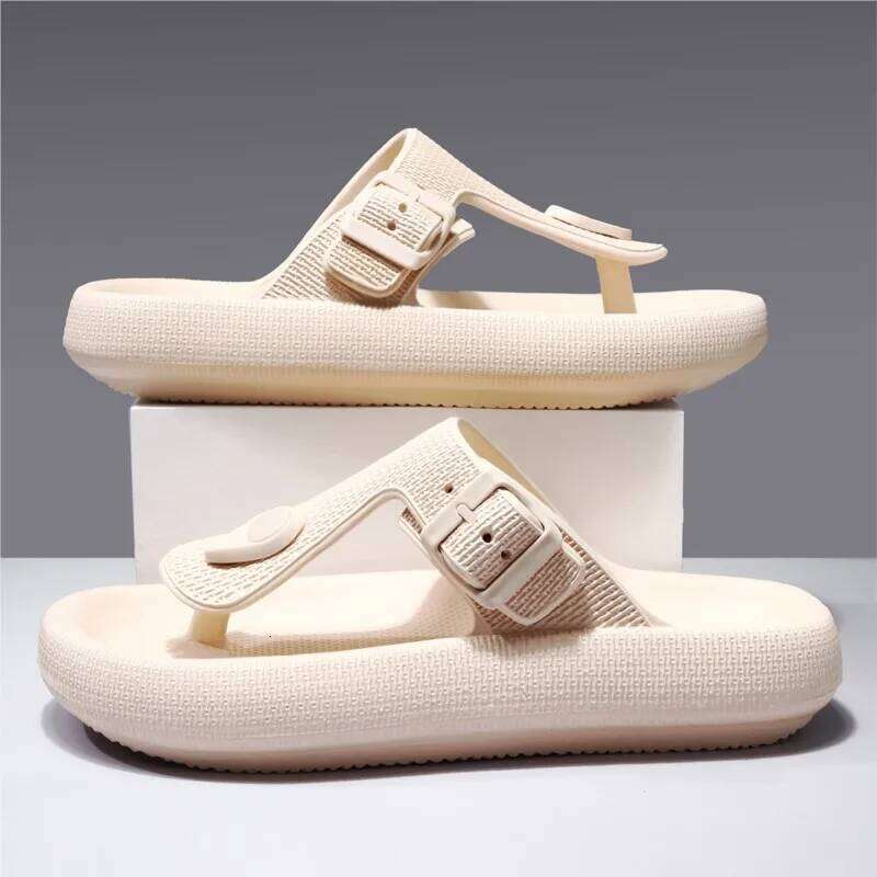 Litfun Men's Fashion Flip Flops Summer New Outdoor Beach Sandals With Adjustable Buckle Soft Cloud EVA Round Toe House Slippers
