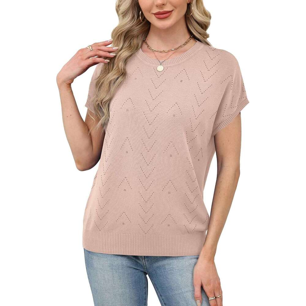 Short Sleeve Sweaters for Women Crew Designer Neck Summer Tops 2026 Trendy Beach Vacation Clothes Business Casual Outfits