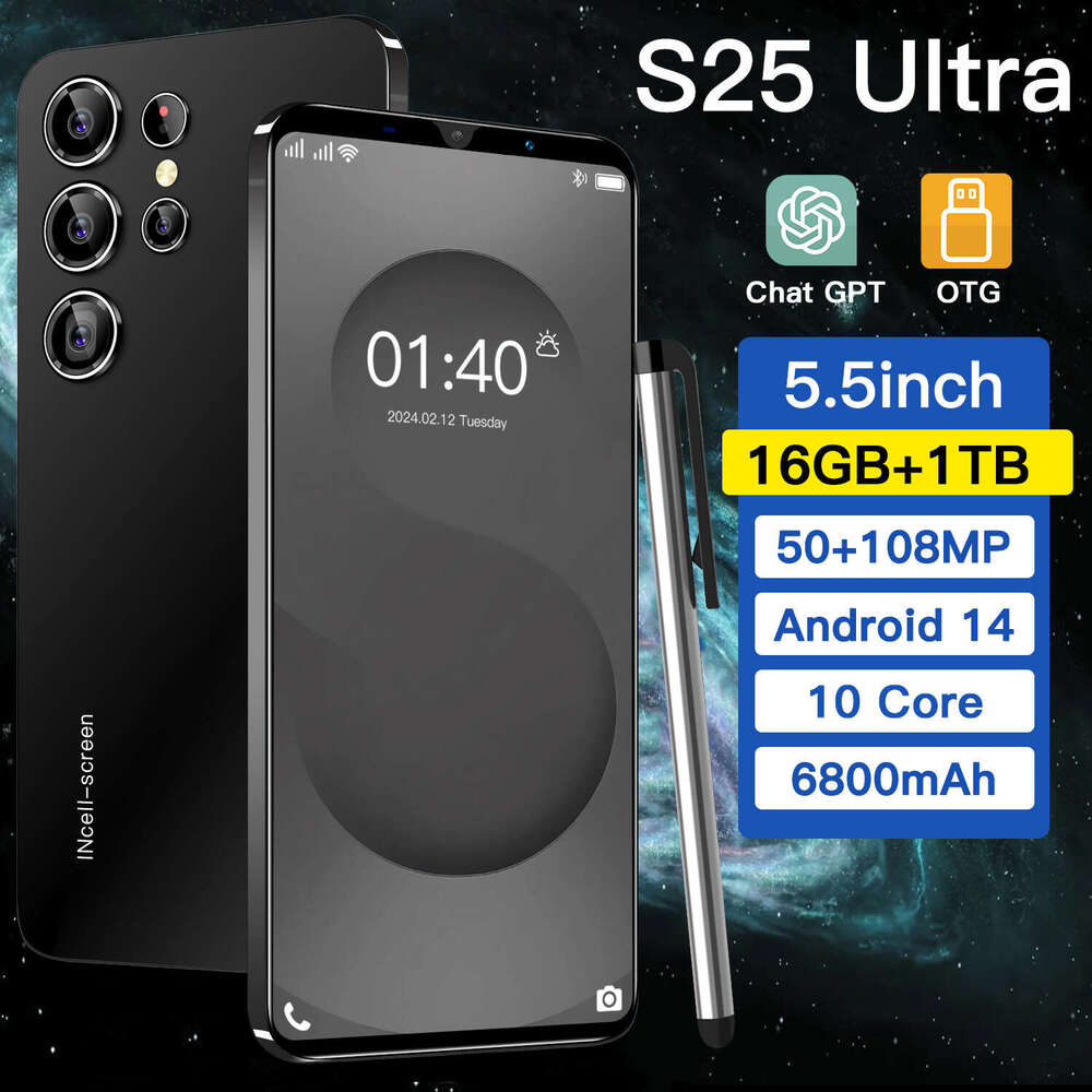2026 New S25 Ultra Mobile Phone 5.5inch HD Waterdrop Display 16+1TB Large Memory Android Smartphone Wholesale SANNAING