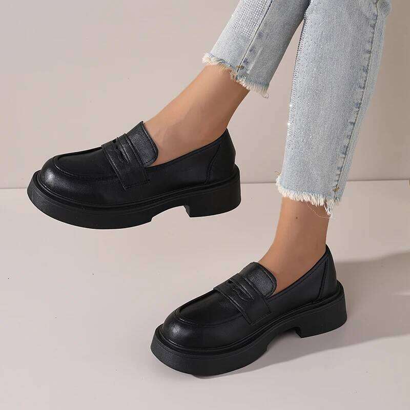 2025 Autumn & Winter New Women's Shoes, Retro British Style Thick-Soled, Comfortable Casual Office Shoes