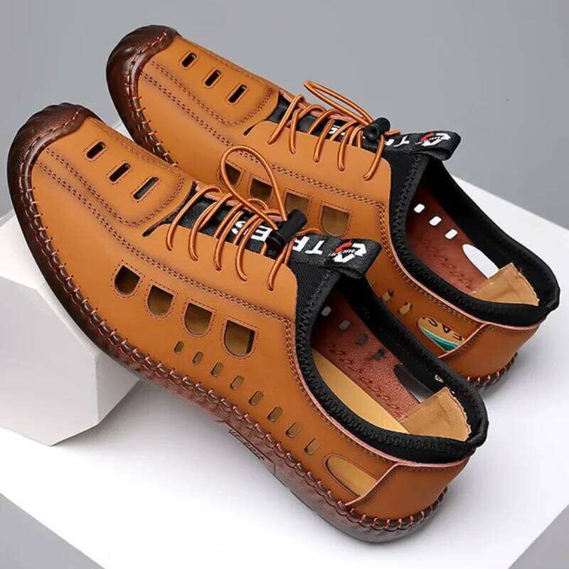 Men's Soft 2024 Summer Men Sandals Breathable Non-slip Cow Tendon Sole Casual Leather Outdoor Beach Shoes