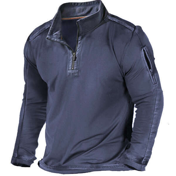 2026 Spring Autumn European and American Men's Clothing Export Independent Station T-Shirt Outdoor Zipper Pocket Long Sleeve Sweatshirt
