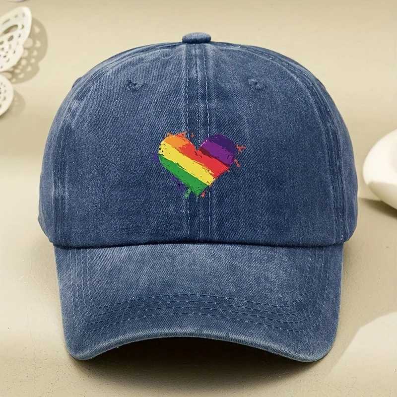 Retro style rainbow heart-shaped printed baseball cap with sun shading and antique design adjustable S260306