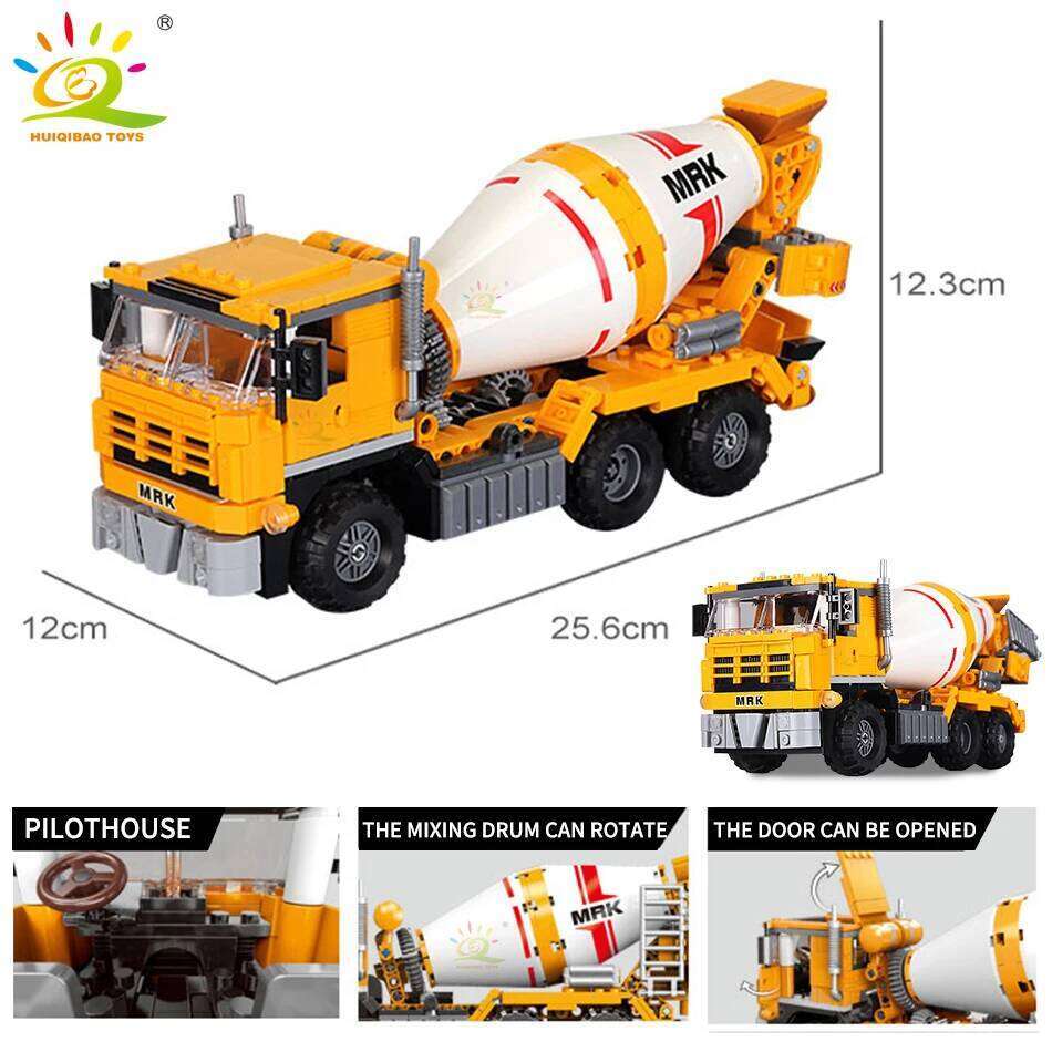 HUIQIBAO Engineering Truck Building Blocks Vehicle Excavator Bulldozer Crane Car Bricks City Construction Toys For Children Boys Z260306