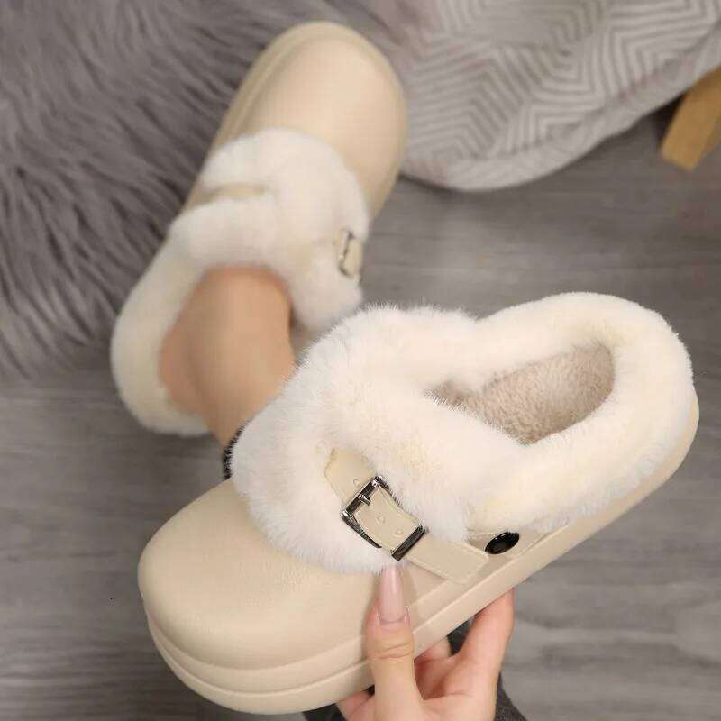 2025 Winter New Plush Waterproof Women's Warm Slippers Outdoor Non slip Leisure Cotton Dragging