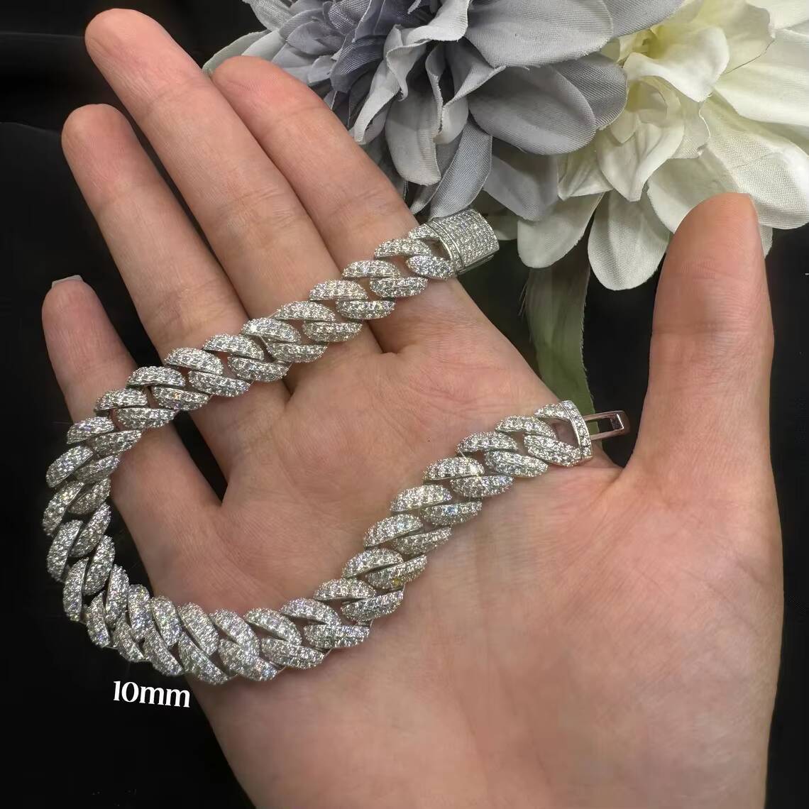 Charm Jewelry Punk Hip Hop 925 Silver Chain VVS Moissanite Cuban Link Men Bracelet