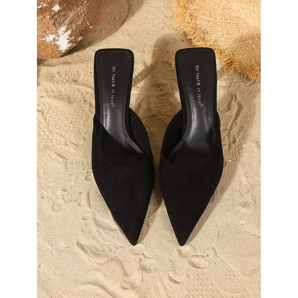 Women's fashionable suede slip-on stiletto heels, elegant, versatile, and comfortable.