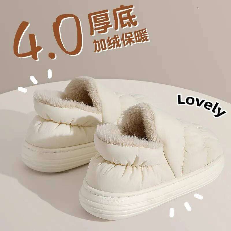 Litfun Winter Down Fabric Slippers Platform EVA Foam Home Slides Indoor Boots Plush Lining Outdoor Women's Cotton Shoes