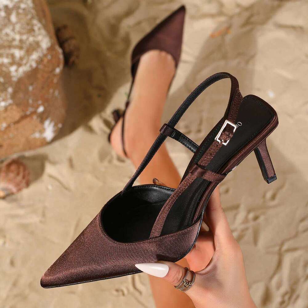 Ladies Fashion Elegant Satin Pointed Toe High Comfortable Simple and Versatile Stiletto Heels