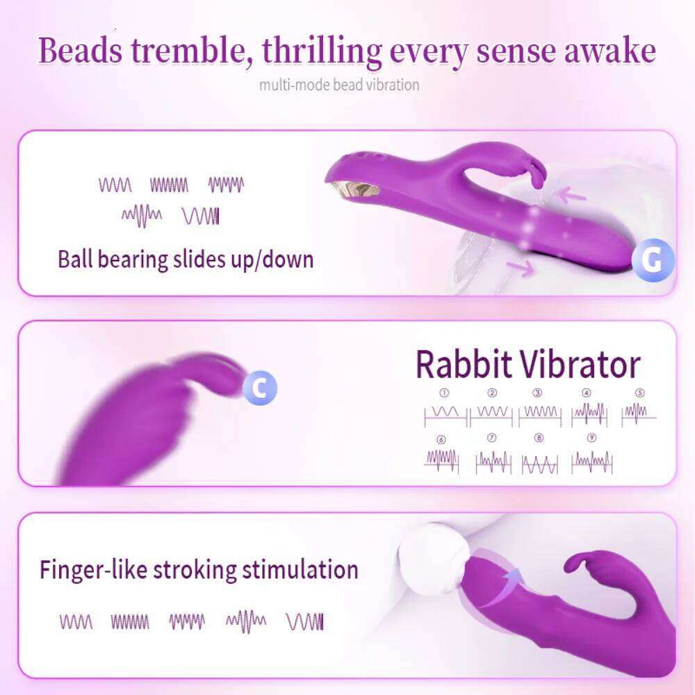 4-in-1 Powerful Thrusting Rabbit Vibrator with Rotating Ball G Spot Clitoral & Vaginal Stimulator Rechargeable Sex Toy for Women W260305