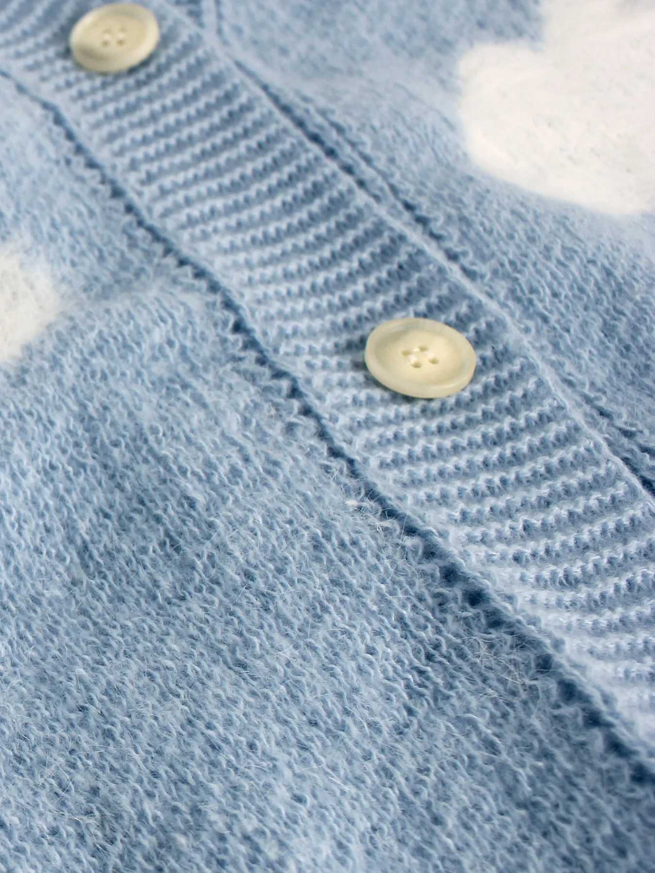 Womens sweater long sleeved cardigan white cloud jacquard medium long style for spring autumn and winter M260306