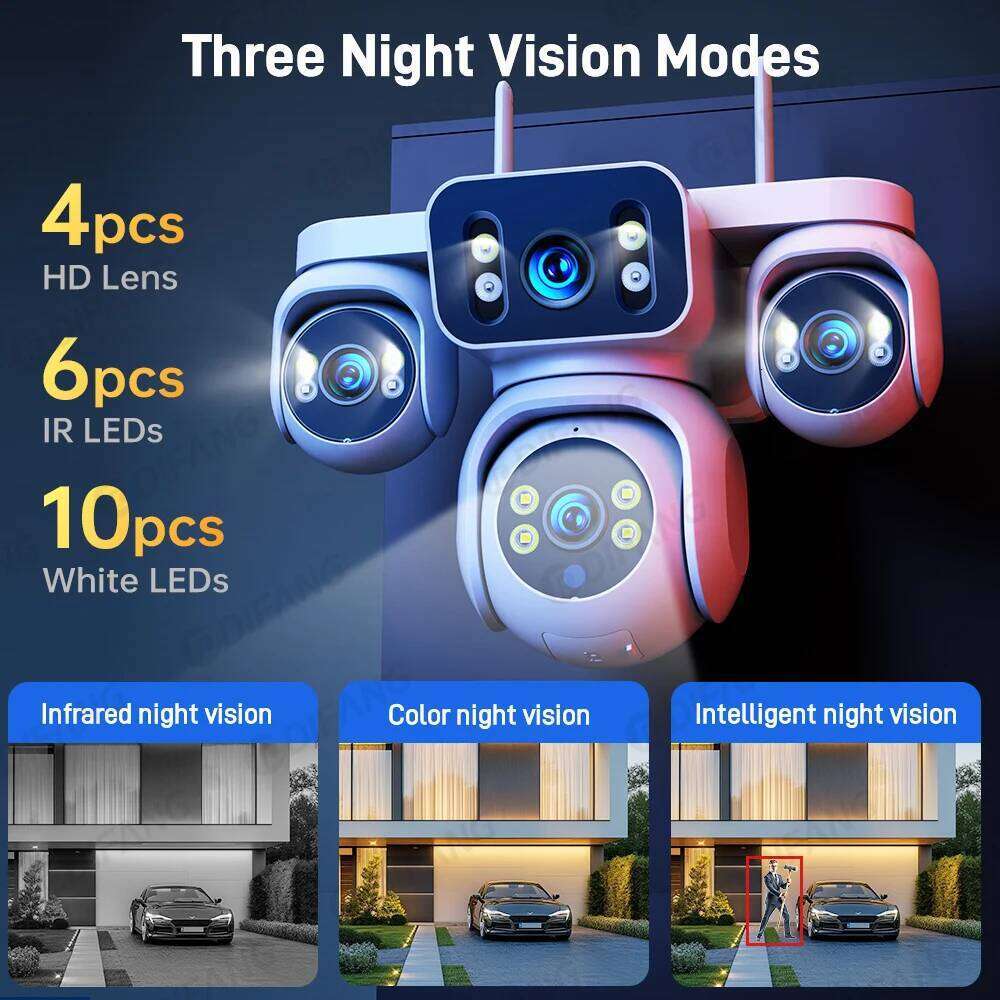 RDV DIFANG 20MP CCTV Len 4 Screen WiFi 360 IP Camera 12X Zoom Auto Track Home Security Cam Waterproof Surveillance Outdoor 10K 4G 26W0306