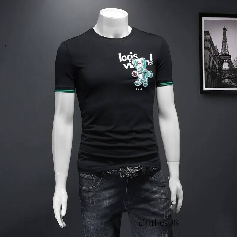 Men T shirt Faionable round Ne ort T-irt Silk Cotton High End f Sve Youth ular Creative Interest Print Summ...