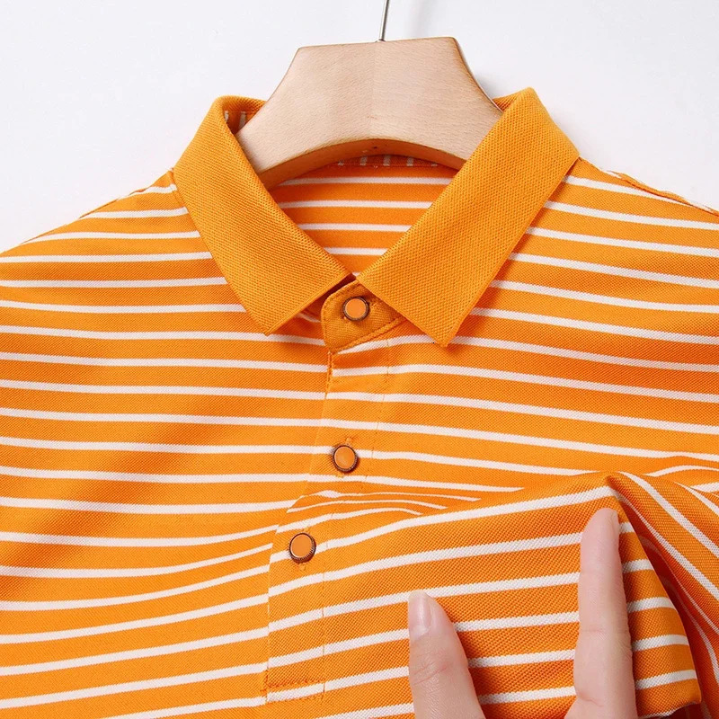 Mens Striped Cotton Business Casual Short Sleeved POLO Shirt Fashion Short Sleeved Comfortable and Breathable Top 260304