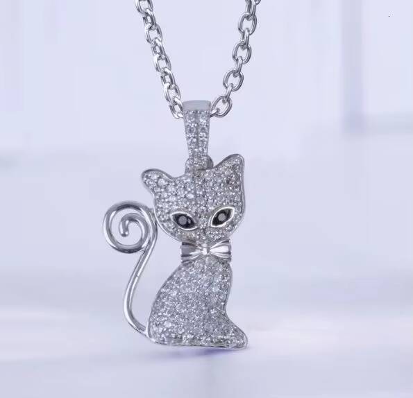 925 Sterling Silver VVS1 Moissanite Iced Cat Pendant Necklace for Women Girls Teens Hip Hop Jewelry for Cat Fine Pendants Charms