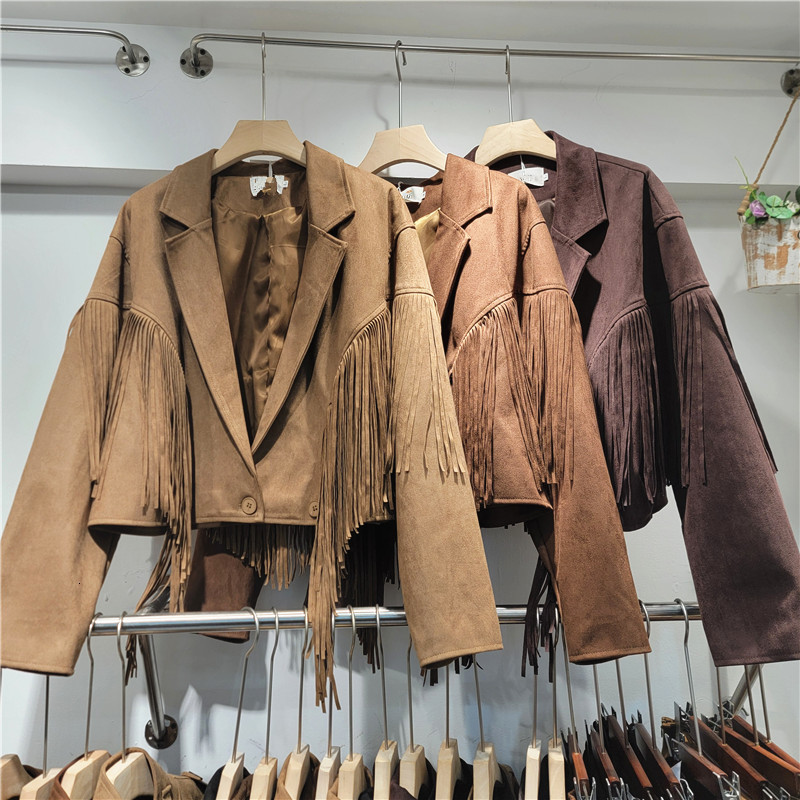 Retro Tassel Lapel Jackets Women Casual Long Sleeve Single-Breasted Jacket Coats With Pockets Female Autumn High Street Outwear 240821