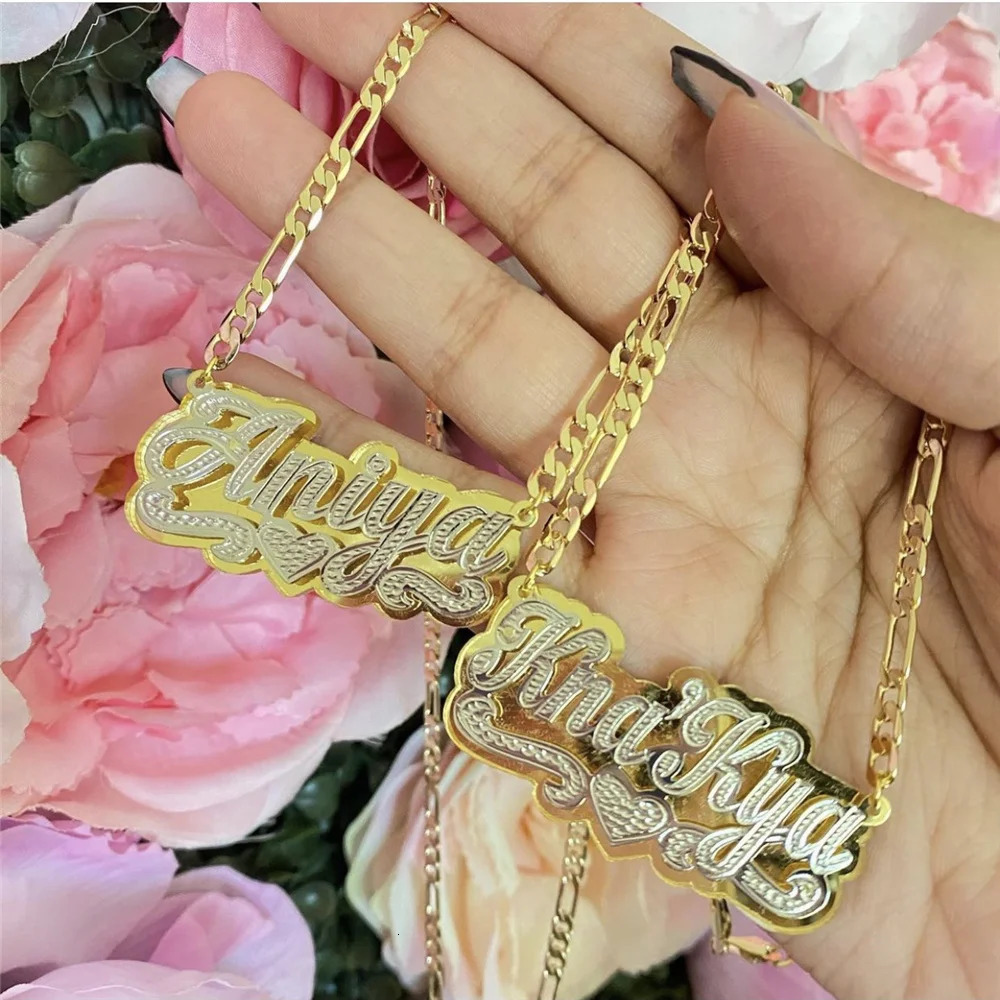 Gold Plated Double Layers Nameplate Necklaces Customized Name Pendant Hip-hop 3D Necklace For Women Personalized Gifts 260302