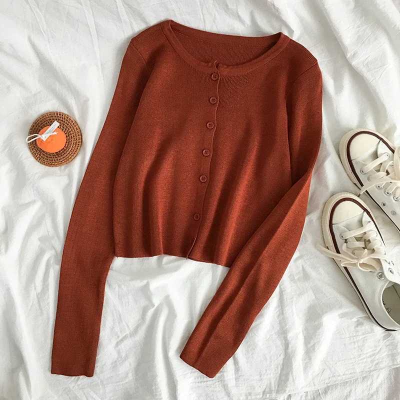 Spring Autumn Knitted Cardigans Women Long Sleeve Buttons Front Vintage Cardgian Top Classic Style Simple Soild Color Chic M260306