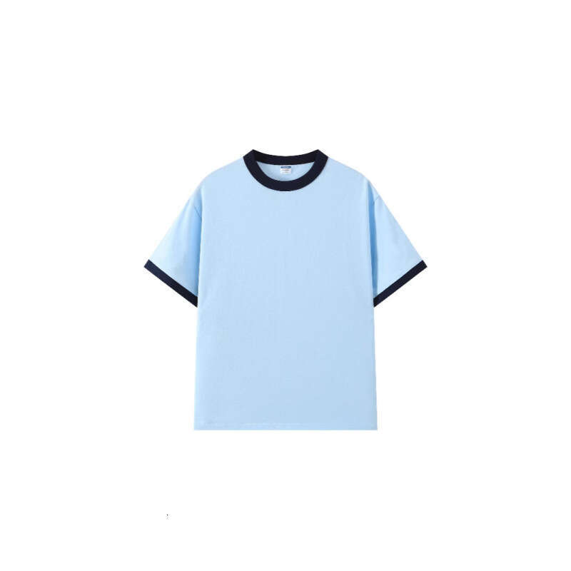 M101 model, trendy color-blocked round-neck T-shirt with contrasting collar and cuffs, 200g couple's short-sleeve