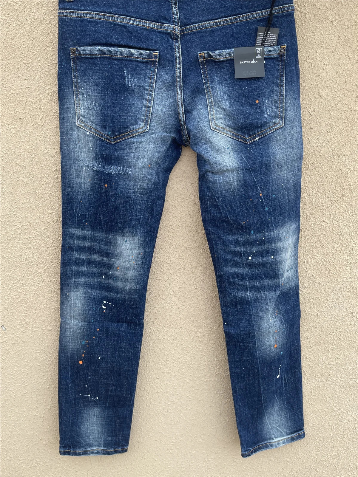 2025 fashion mens washed worn microelastic paint splash ink slimfit feet blue jeans men 260228