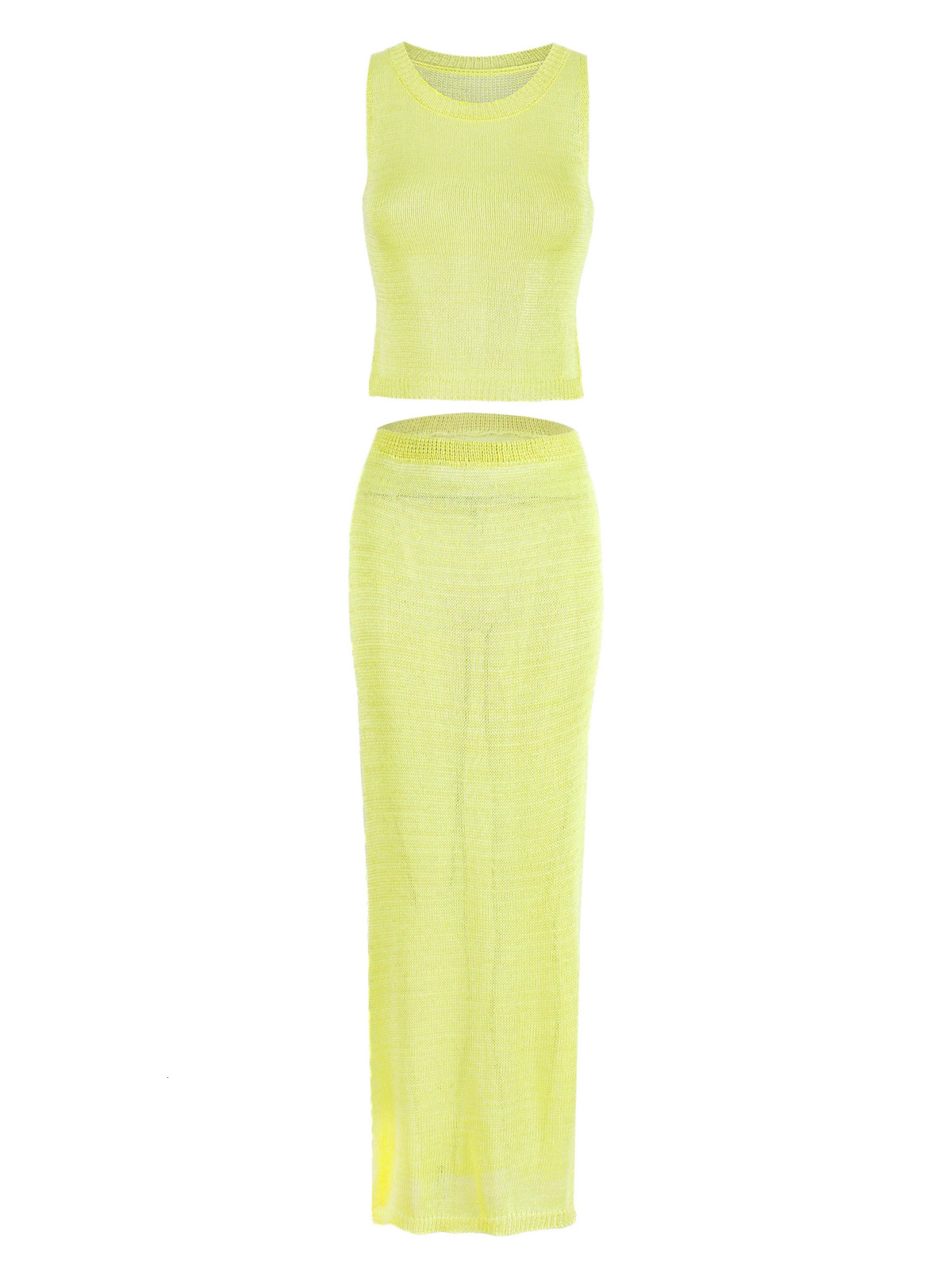 Sexy Transparent Sleeveless Shiny Camisole Tank Top Long Dress Two Piece Set 2025 Fashion Elastic Waist Wrap Hip Knitted K68 260228