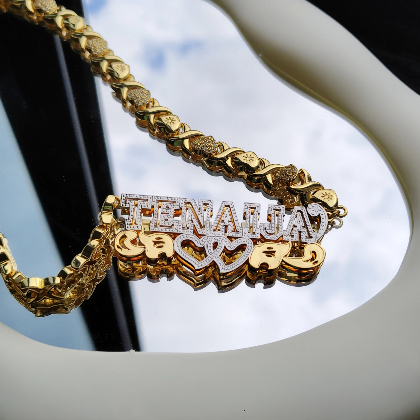 DHQH Customized Name Necklace Personalized 3D Double Plate Two Color Necklace Personalized Jewelry Nameplate -sale Necklace 260302