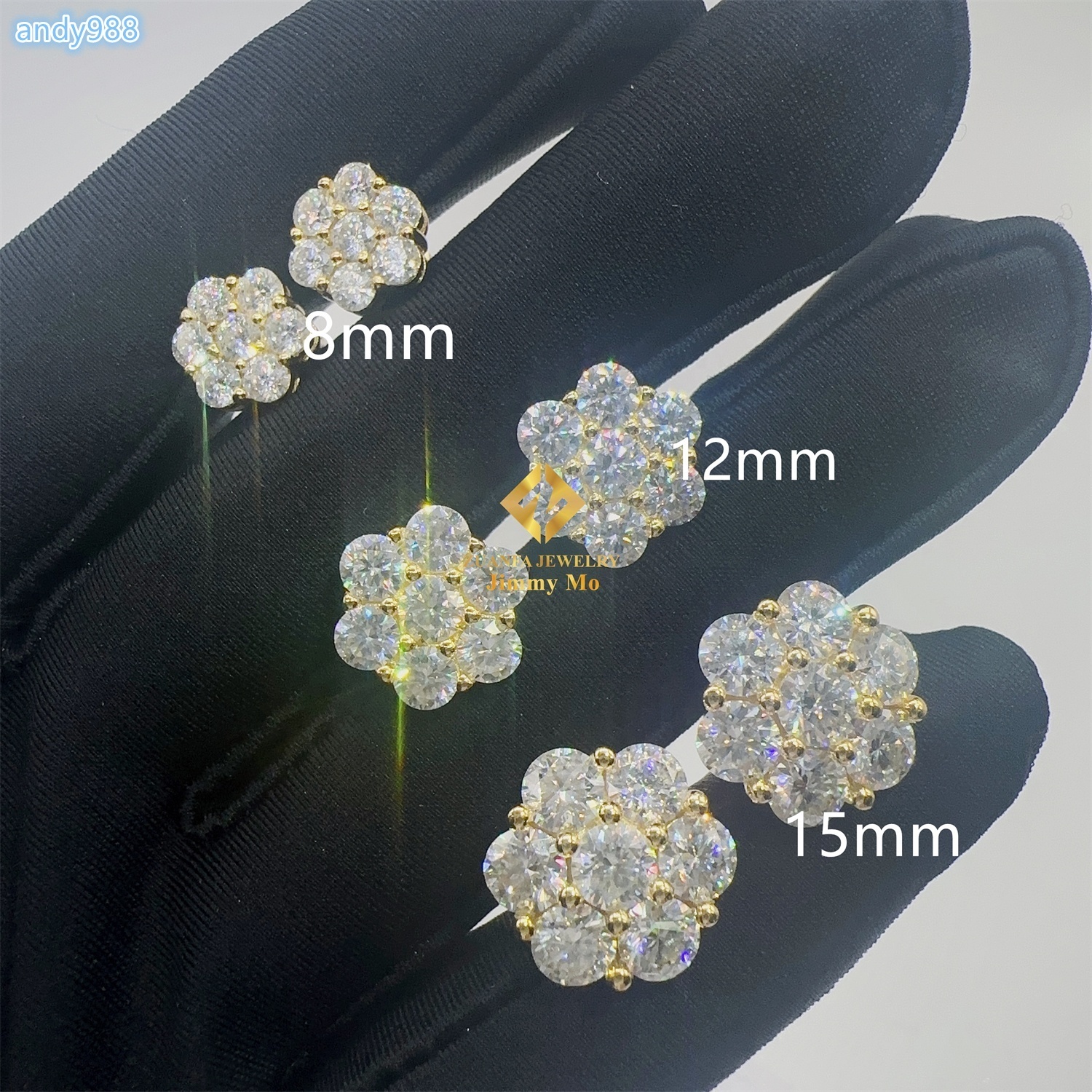 Ready to Ship Stock Drop Shipping Mens Iced Out Hip Hop Sterling Silver 925 Screw Back Moissanite Flower Shape Cluster Earrings