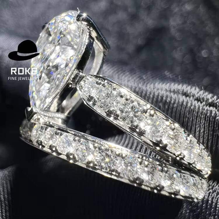 Elegant Stackable Diamond Rings for Women9K-18K White Gold Lab-grown Pear-shaped Center Diamond Accented by Round-cut Diamonds