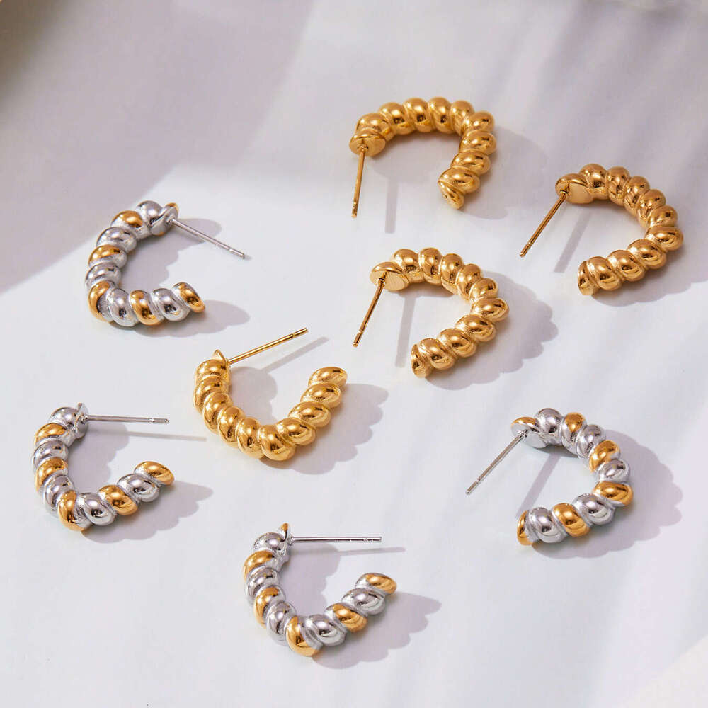French Minimalist Twisted C-Shaped Hoop European and American INS Style Versatile Personality Earrings for Women