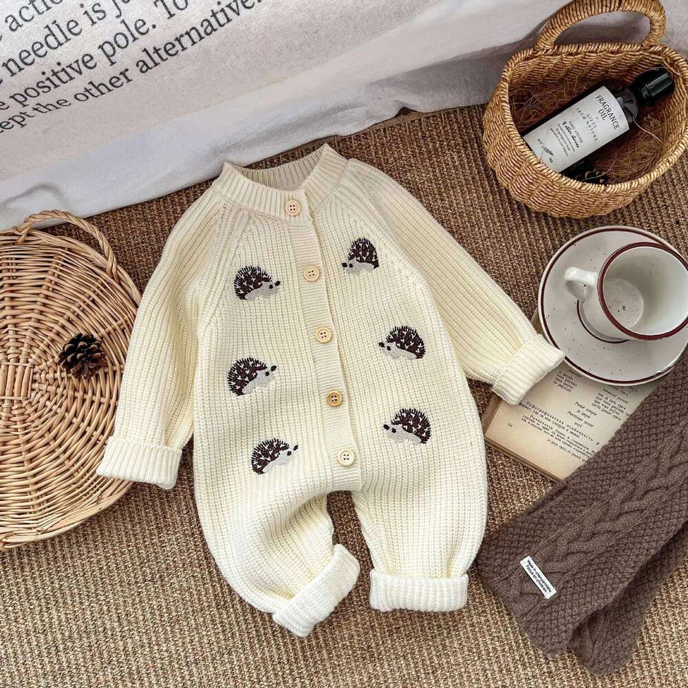 2025 Winter New Baby Long Sleeve Knitted Romper Cartoon Embroidery Infant Boy Girl Thick Warm Jumpsuit Newborn Toddler Clothes Z260306